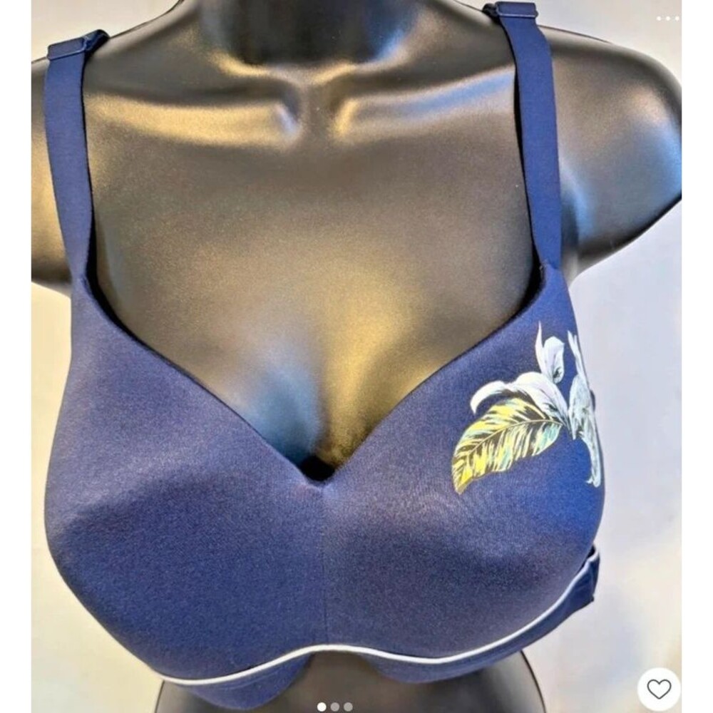 Cacique Women's Plus Bra 42C Navy Floral Softcup Coastal Boho Easy Comfy